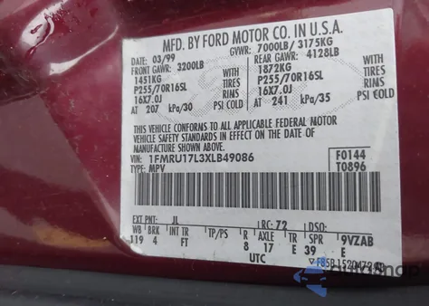 1999 Ford Expedition Eddie Bauer/Xlt z USA, uszkodzony, nr VIN 1FMRU17L3XLB49086